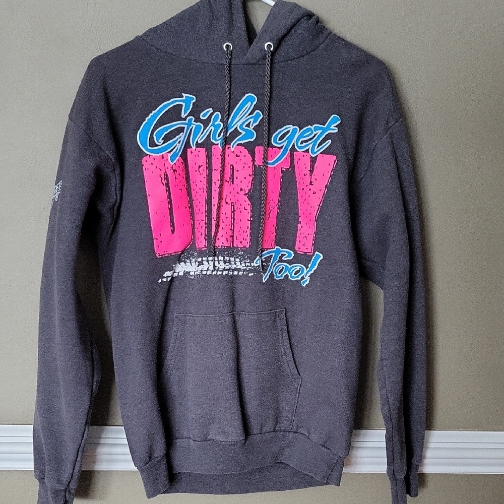 OFF-ROAD VIXENS Girls Get Dirty Too Gray Graphic Hoodie Size Small